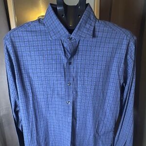 Proper Cloth Mens Blue Plaid Long Sleeve Button Down Spread Collar Dress Shirt